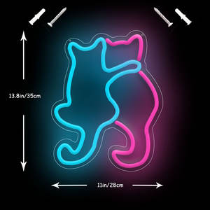 可爱猫霓虹灯玫瑰和冰蓝色u盘霓虹灯房间壁桌酒吧圣诞家庭派对婚礼生日 - Product Image 3