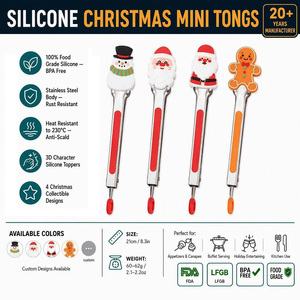 Pinzas de Cocina de Silicona de 7 Pulgadas con Logotipo Personalizado, Pinzas para Asar de Acero Inoxidable, Diseño Navideño, OEM ODM - Product Image 1