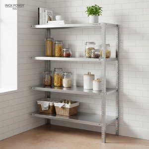 Scaffale Estensibile a 4 Ripiani in Acciaio Inox AISI 304, 60 x 60 cm, Altezza 200 cm, Unità di Scaffalatura INOX POWER Italia - Product Image 3