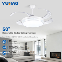 Ventilateur de plafond LED rétractable de 50 pouces avec télécommande et variateur d'intensité pour hôtellerie, salles à manger et chambres parentales, fabrication OEM/ODM