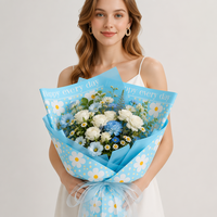 Papier d'emballage en gros motif marguerite avec citation inspirante « Happy Every Day » – Emballage floral à pois pour bouquets et cadeaux