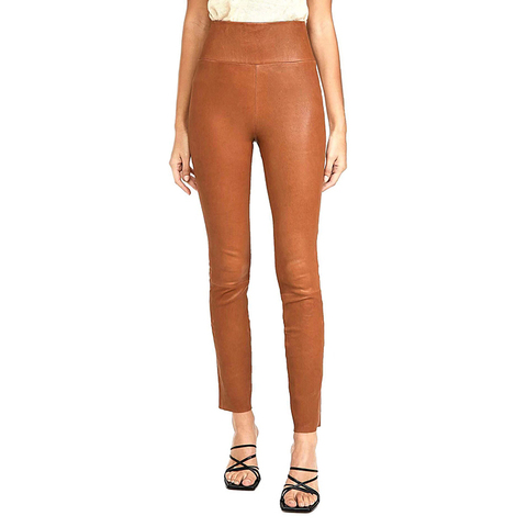 1604 Good Quality Stretch Sheepskin Elastic Waist Skinny Pants Casual Ninth Pants Genuine Leather Pencil Trousers