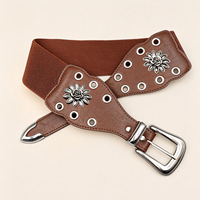 Mädchen Western Cowgirl 3cm PU-Leder Gürtel mit Metallschnalle, elastischem Rücken und Blumenmuster-Ösen für Freizeit-Denim