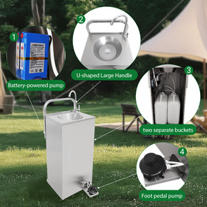 Fregaderos Modernos de Pedestal para Exteriores de Acero Inoxidable Pulido con un Solo Orificio, Operados por Pedal, Estación de Lavado Móvil para Remolques con Capacidad de 2x20L - Product Image 2