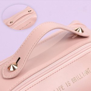 Sac à maquillage en cuir PU, double couche, trousse de toilette de voyage, organiseur de cosmétiques, grande capacité, pochette de rangement pour produits de beauté - Product Image 4