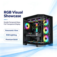 Boîtier PC Gaming ATX Mid-Tower en Verre Trempé, Châssis d'Ordinateur de Bureau, Prise en Charge du Refroidissement Liquide 360mm, 10 Ventilateurs RGB