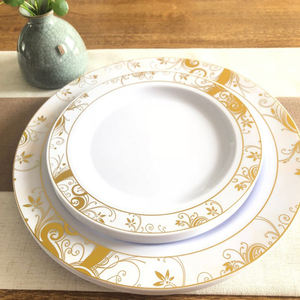 10.25 Inch Disposable Eco-Friendly Gold/Silver Border PS Hard <b>Plastic</b> Round Dinner <b>Plate</b> Food Grade for <b>Parties</b> and Home Use - Product Image 3