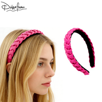 DREAM FASHION Bandeau Tressé Rouge Vif Personnalisé Couleur Unie Décontracté Fait Main Mignon Simple Accessoires Cheveux Femme Matière PU Haute Qualité