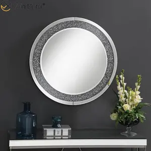 Espelho redondo de parede para decoração de casa, espelho em cristal, espelho prateado, diamante, sem moldura, decoração com diamante, WXM-1070