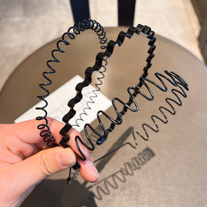 Bandas de <span class=keywords><strong>pelo</strong></span> de Metal ondulado negro Unisex, diadema deportiva antideslizante con diseño de diadema trasera lisa, aro ondulado de primavera para <span class=keywords><strong>hombre</strong></span> - Product Image 2