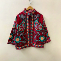 Veste Unisexe en Velours de Coton Respirant Brodé Suzani, Faite à la Main, Style Vintage Bohème Chic Ethnique Indien, pour l'Hiver