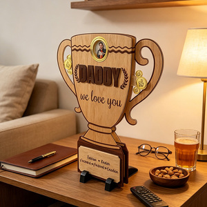 Targa Fotografica in Legno Personalizzata a Forma di Trofeo con Supporto, Incisione Testo Personalizzata, Regalo Commemorativo per la Festa del Papà - Product Image 3