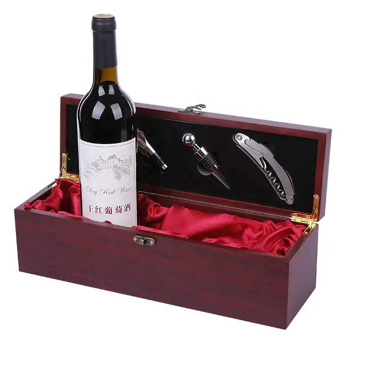 1 병 캐리어 와인 액세서리 세트 나무 레드 와인 선물 상자 홀더 와인 케이스