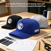 Casquettes de baseball sportives unisexes OEM personnalisées 100 % polyester, 5 panneaux, respirantes, imperméables, haute qualité, réglables, avec trous découpés au laser
