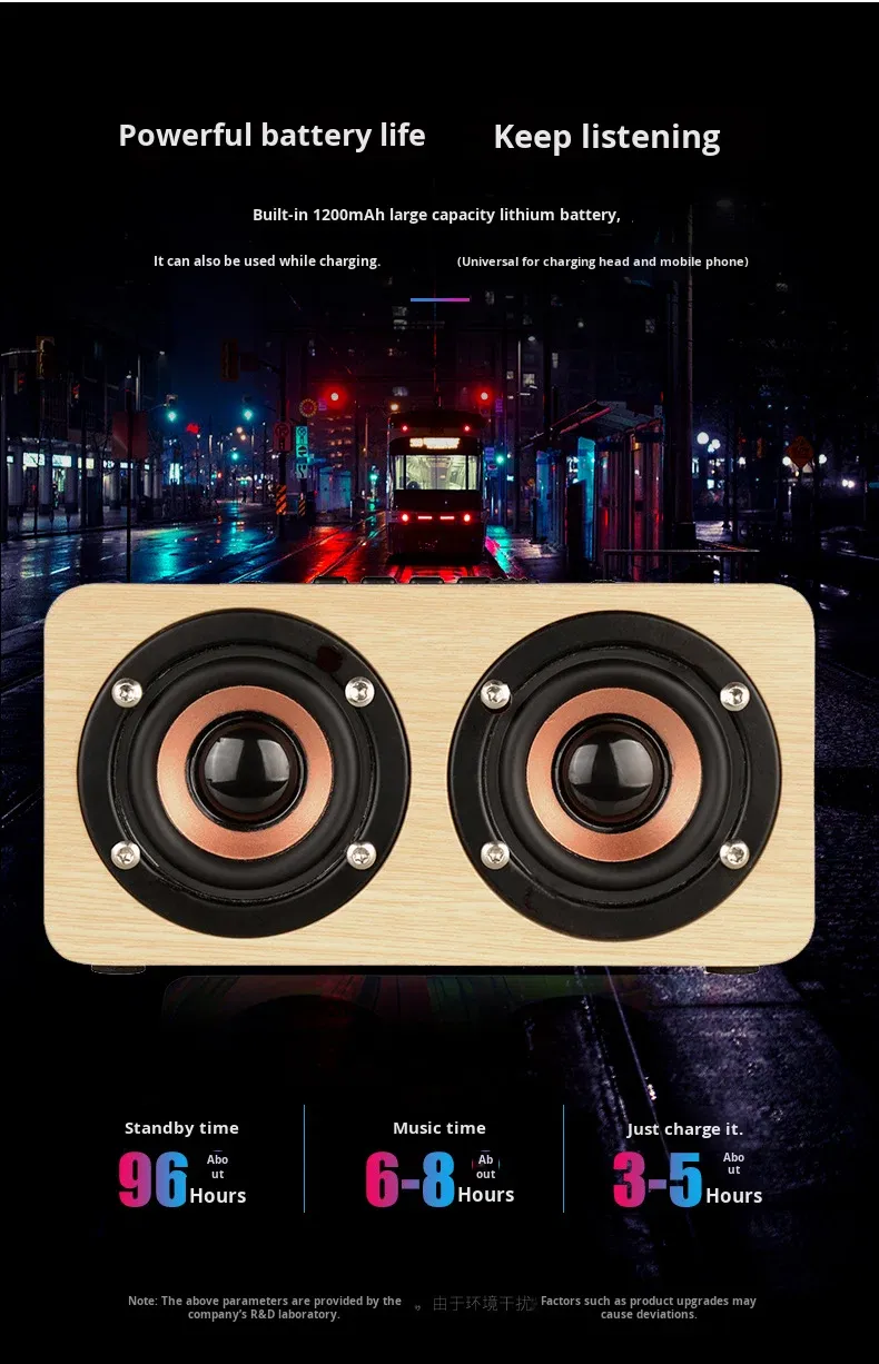 Home Wooden Dual 3W Stereo Bass TF Memory Card Slot Portable Bluetooths Wireless Speaker · image 4