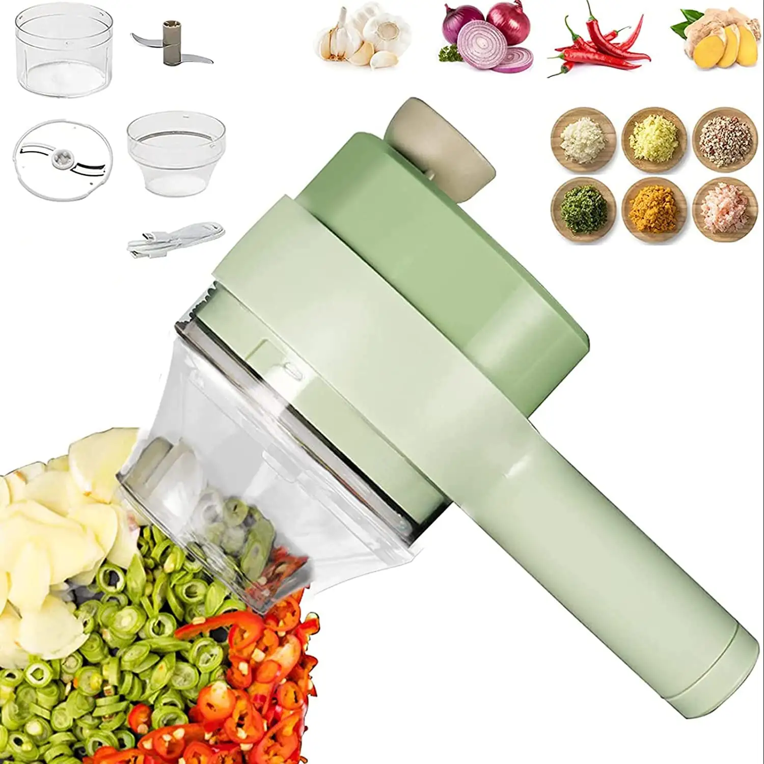 Dropshipping Europe Portable 4 en 1 Ensemble de coupe-légumes, Gadget intelligent Trancheuse électrique Hachoir de cuisine