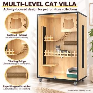 Elegante Mueble para Mascotas de Interior, Jaula de Madera de Lujo para Gatos de Varios Niveles con Amplios Espacios - Product Image 2