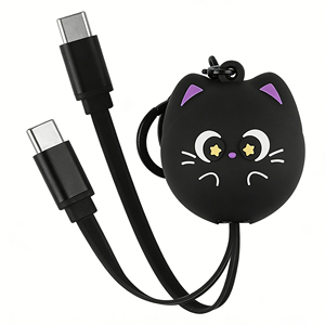 สายชาร์จเร็ว 60W ดีไซน์น่ารักแบบแมว <span class=keywords><strong>2</strong></span> in 1 ใช้ได้กับหลายอุปกรณ์ ทั้งโทรศัพท์และแท็บเล็ต สายแบบยืดหดได้ หัว USB Type C รองรับการถ่ายโอนข้อมูล 60W - Product Image 1