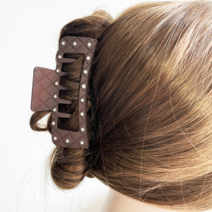 Pinza de pelo elegante con diamantes de imitación, rejilla de diamantes de moda, pinza de tiburón grande cuadrada fuerte de doble capa - Product Image 2