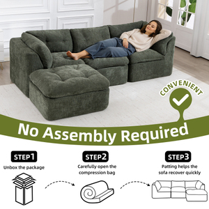 Modern Cloud-style L-shaped <b>Frame</b>-free Sofa Ottoman Convertible Modular Sectional Chenille Fabric Oversized Comfortable - Product Image 4