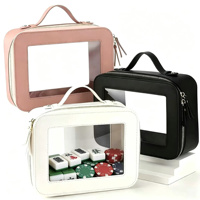 Pochette de rangement pour tuiles de Mahjong avec extérieur en PU et fenêtre de visualisation transparente en PVC pour le rangement des jeux de Mahjong et les jeux à domicile