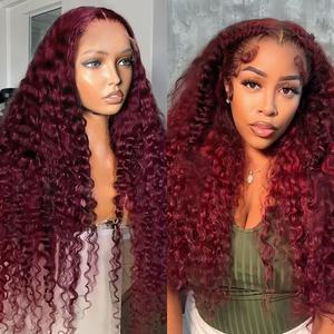 Nguyên Campuchia Tóc 200% Mật Độ 30 40 <span class=keywords><strong>Inch</strong></span> Glueless HD Sâu Sóng Phía Trước Ren Tóc Giả 13X6 Ren Phía Trước Tóc Giả Tóc Con Người Với Mái Tóc Bé - Product Image 2