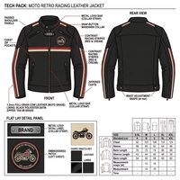 Chaqueta de cuero para hombre estilo Café Racer de piel de cabra, venta al por mayor OEM, con grabado en relieve profundo personalizado y gráfico de letras sólidas en toda la espalda.