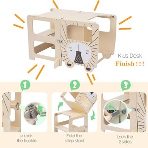 Trẻ Em 3-Trong-1 Có Thể Gập Lại Bàn Bằng Gỗ Ghế Đặt Chalkboard Tháp 18M + Trợ Giúp Trẻ Mới Biết Đi Học Tập Nhà Bếp Phân Đứng Bảng Tin Nhắn - Product Image 4