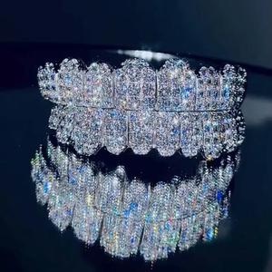 Luxury Brilliant Cut Moissanite Custom Grillz in 925 Sterling Silver Diamond Look <b>Teeth</b> Jewelry for Fashion Collection - Product Image 1