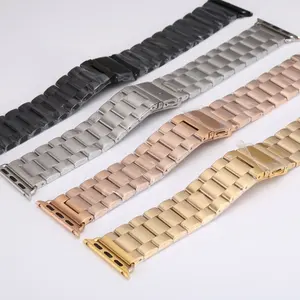 3 구슬 단단한 손목 팔찌 시계 밴드 스테인레스 스틸 금속 팔찌 스트랩 애플 시계 시리즈 7
