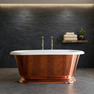 Bañera Ovalada de Cobre Ecológica Independiente Clásica para Adultos con Tapa para Uso Doméstico CH-296-Indian Home Crafts - Product Image 1