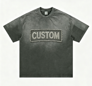 T-Shirt Personalizzata con <span class=keywords><strong>Frange</strong></span> e Ricami, Stile Vintage Oversize per Uomo, in Cotone Pesante, Logo Personalizzato - Product Image 1