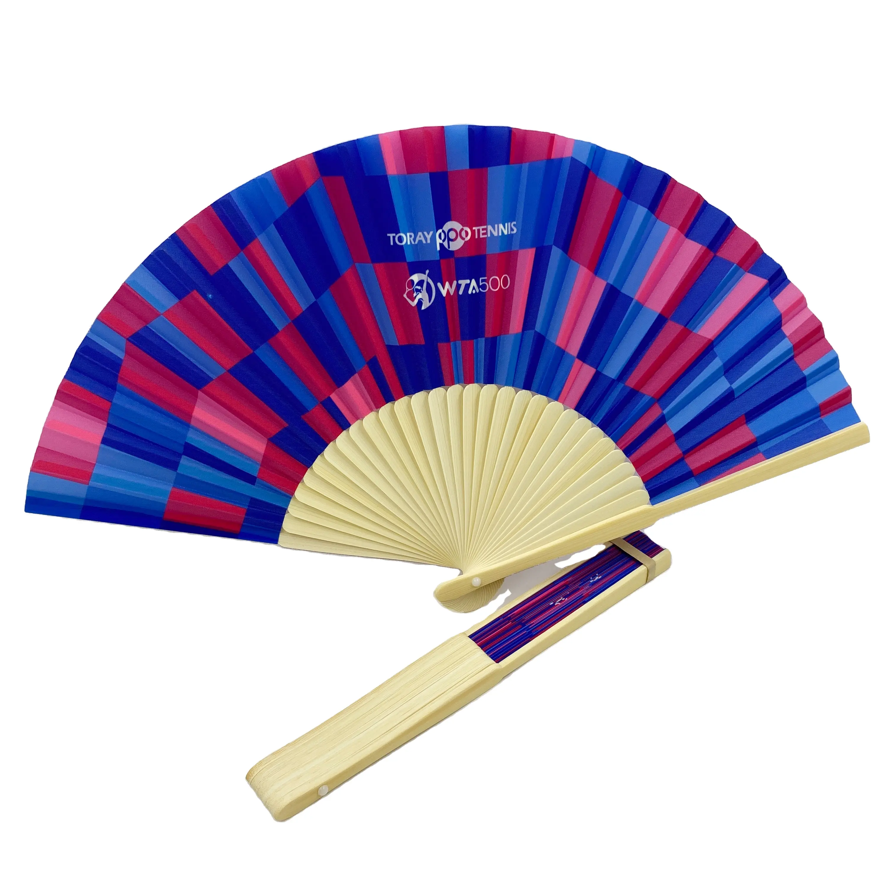 Özel bambu yelpaze el fanı Polyester katlanmış Fan düğün parti ve ev dekorasyon için