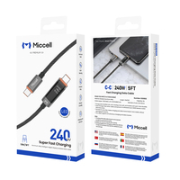 Cable de Carga Rápida Miccell PD 240W 5A Tipo-C a Tipo-C con Cubierta de Nailon Trenzado y Pantalla LED para Teléfono Móvil