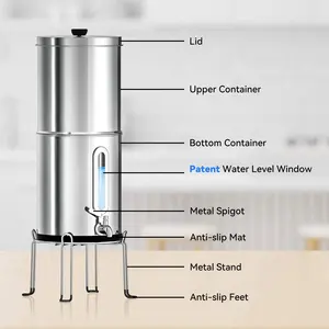 New Design Patent Protected Countertop Water Filter 304 Stainless Steel Gravity Water Filter System Home Water Filter