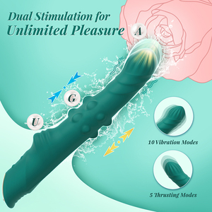 G-spot boncuklu itme vibratör yapay penis 10 bükülmüş boncuk desenleri klitoral stimülatör dönen özellikleri yeşil silikon + ABS günlük - Product Image 4