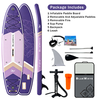 Vente flash : SUP gonflable Drop Stitch 11' x 33" avec pompe, motif feuilles violettes, kit complet pour un plaisir polyvalent