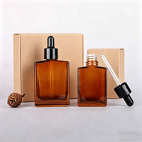 Flacon compte-gouttes en verre ambré rectangulaire carré de 30 ml, 50 ml, 100 ml, compte-gouttes noirs gratuits pour parfum, huile essentielle, emballage cosmétique