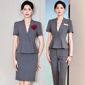 Hotel Uniform Women's Suit Skirt <b>Set</b> Short Sleeve Polyester Professional Workwear For Receptionist Beauty Salon Jewelry Store - Product Image 4