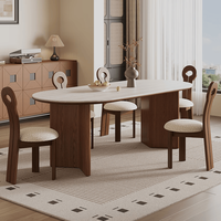 Table à manger ovale de luxe en bois massif de style ferme moderne avec plateau en pierre frittée, écologique et durable pour la maison ou l'hôtel