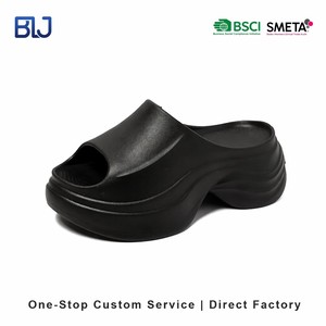 <span class=keywords><strong>Mules</strong></span> compensées tendance en EVA noir à semelle ondulée, confortables pour <span class=keywords><strong>femme</strong></span> au quotidien - Product Image 1
