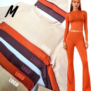 Setelan pakaian katun wanita, setelan perempuan tinggi, katun kasual, dua potong, lengan panjang, Skinny, logo kustom, musim gugur - Product Image 3