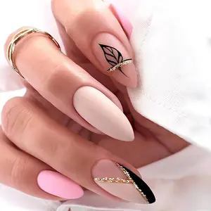 Uñas postizas acrílicas con logotipo personalizado de proveedor al por mayor, Uñas postizas artificiales con etiqueta privada, Uñas postizas largas de estilo francés