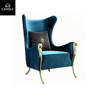 Fauteuil d'appoint classique de style royal à dossier haut, rembourré en velours, avec pieds sculptés dorés, pour projet de mobilier domestique