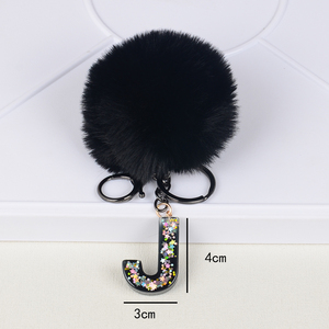 <span class=keywords><strong>Porte</strong></span>-clés en résine avec 26 lettres et sequins, légers, noirs, à pompons, mignons, pour femmes, vente en gros - Product Image 4