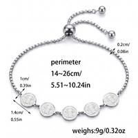 Bracelet Médaille Saint Benoît en Acier Inoxydable avec 5 Breloques Pièces de Monnaie, Chaîne Réglable, Vente en Gros Usine, Cadeau