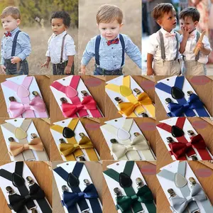 Детский комплект с галстуком-бабочкой, подтяжки для маленьких мальчиков и девочек, регулируемые эластичные подтяжки с зажимом на Y-образной спине