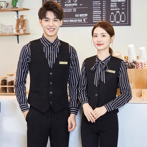 Unisex Hotel Trabalho Roupas Listras Manga Comprida Catering Empregado Workwear Homens Mulheres Twhere Net Café Bolo Cozimento Mesmo Serviço - Product Image 1