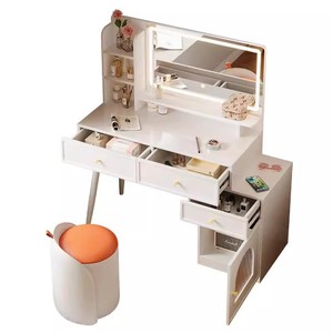Coiffeuse moderne minimaliste avec miroir et armoire de rangement, blanche, pour chambre à coucher, usage adulte - Product Image 3