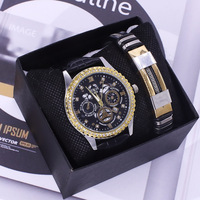 Ensemble de montres-bracelets pour couple tendance avec boîte, belle montre à quartz avec calendrier, idéale pour les couples
